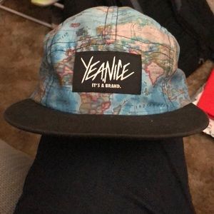 World map five panel clasp hat